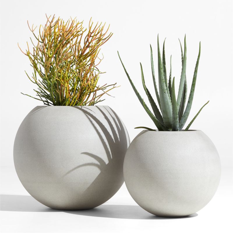 Indoor or Outdoor Gray Varying Sized Round Fiber Clay Planters (Set of 3)