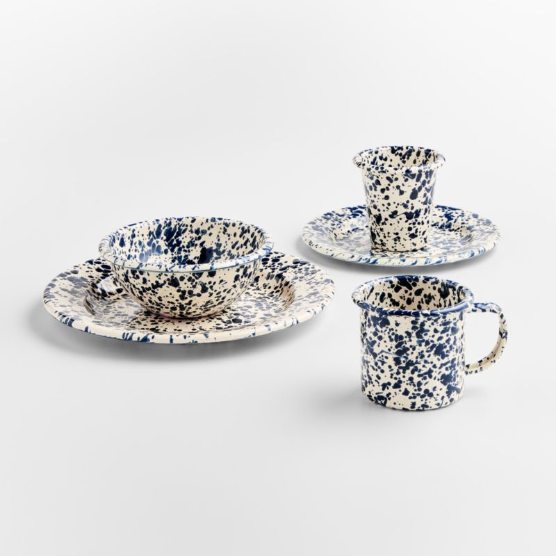 Splatter Enamelware Navy and Cream Flat Salad Plate - image 1 of 3