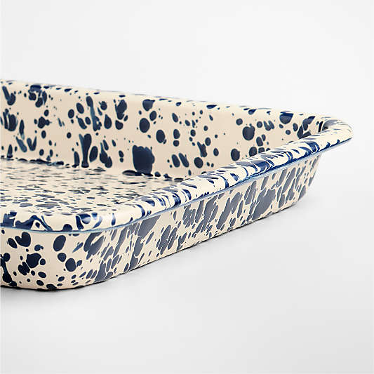 Splatter Enamelware Navy and Cream Small Rectangle Tray