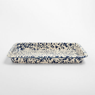View Splatter Enamelware Navy and Cream Small Rectangle Tray details