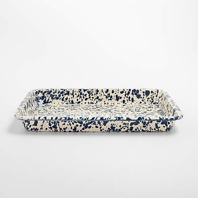 Splatter Enamelware Navy and Cream Small Rectangle Tray