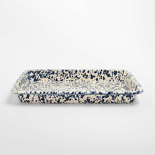 Splatter Enamelware Navy and Cream Small Rectangle Tray