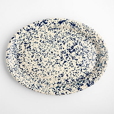 View Splatter Enamelware Navy and Cream Oval Platter details