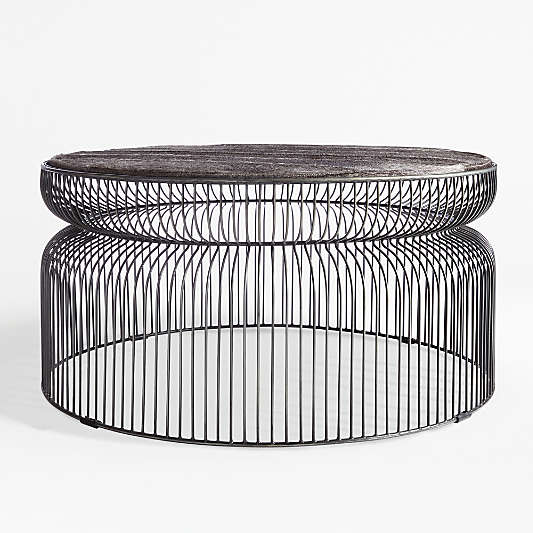 Spoke Hair On Hide Graphite Metal Coffee Table