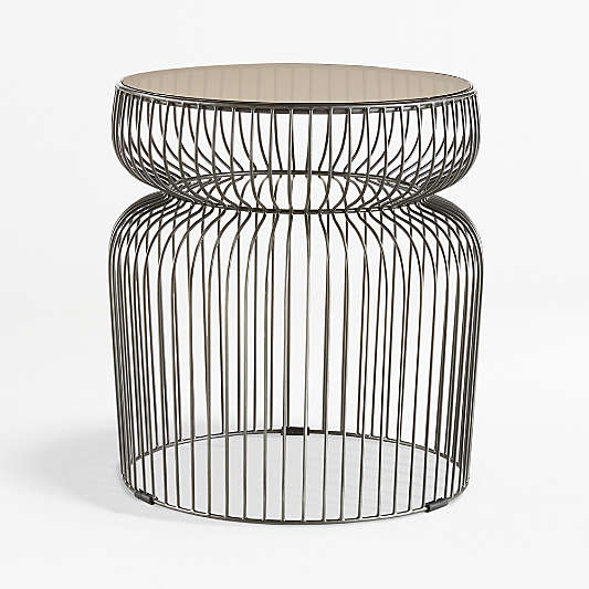 Spoke Tea Glass Graphite Metal End Table