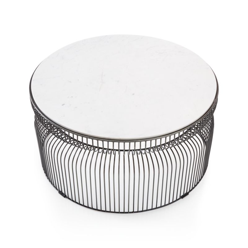 Spoke White Marble Graphite Metal 30.25" Round Coffee Table