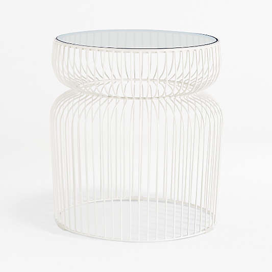 Spoke Glass White Metal End Table