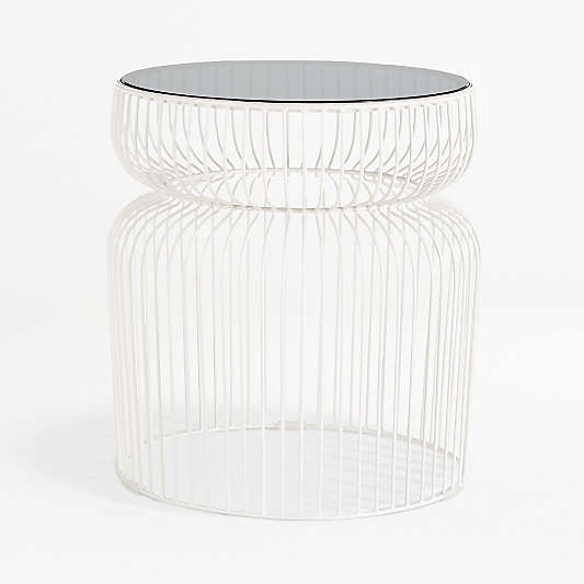 Spoke Smoke Glass White Metal End Table