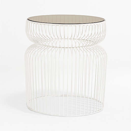 Spoke Tea Glass White Metal End Table