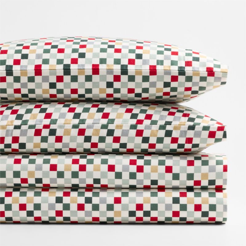 Supercozy Holiday Checkerboard Organic Flannel Kids Full Sheet Set - image 2 of 5