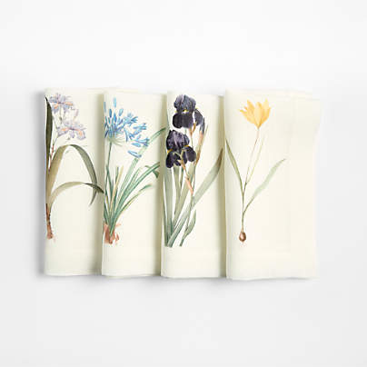 Spring Floral Printed Linen Napkins, Set of 4