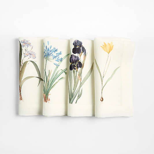 Spring Floral Printed Linen Napkins, Set of 4