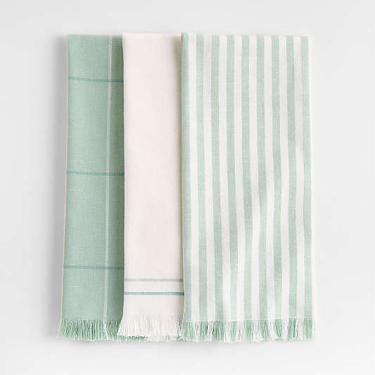 Spring Fringe Dusty Jade Organic Cotton Dish Towels, Set of 3