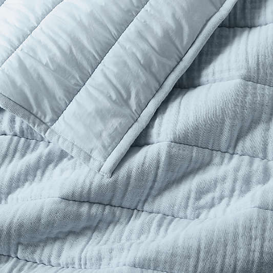 Organic Cotton Gauze Pale Blue Channel Stitch Quilt