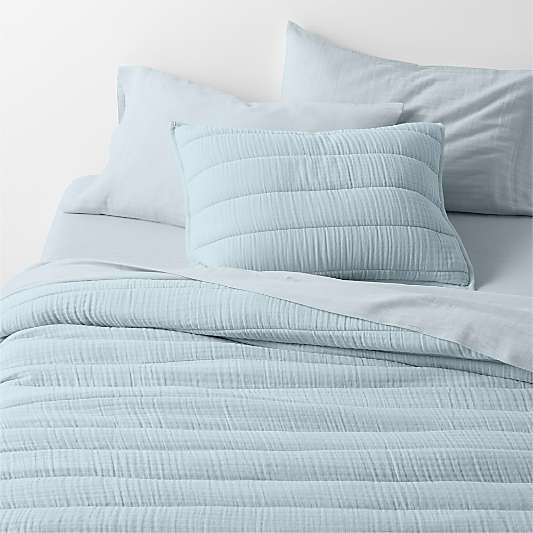 Organic Cotton Gauze Pale Blue Channel Stitch Quilt