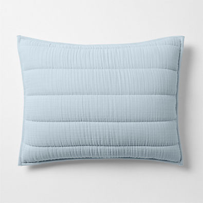View Organic Cotton Gauze Pale Blue Standard Quilted Bed Pillow Sham details