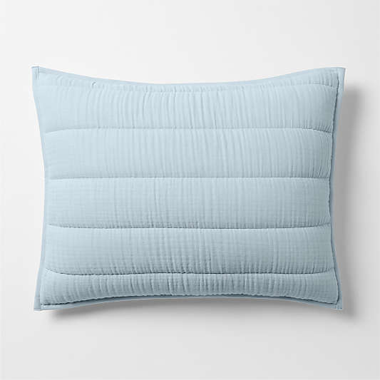 Supersoft Organic Cotton Gauze Pale Blue Quilted Bed Pillow Sham