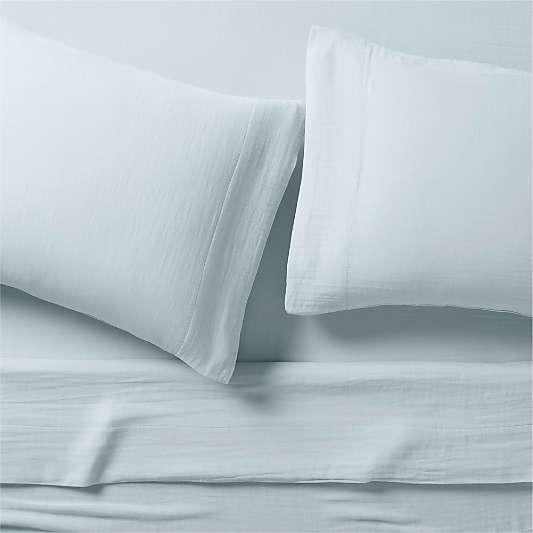 Supersoft Organic Cotton Gauze Pale Blue King Bed Sheet Set