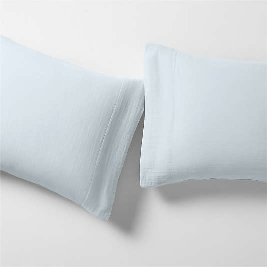 Organic Cotton Gauze Pale Blue Pillowcases, Set of 2