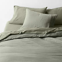 Supersoft Organic Cotton Gauze Shadow Sage King Duvet Cover + Reviews | Crate & Barrel
