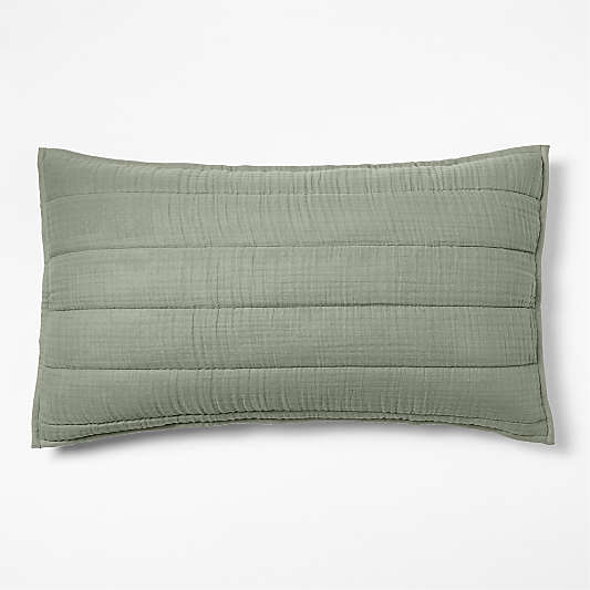 Organic Cotton Gauze Shadow Sage Green King Quilted Bed Pillow Sham