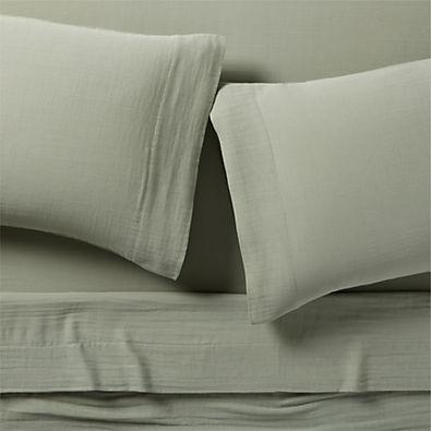 View Organic Cotton Gauze Shadow Sage Green King Bed Sheet Set details