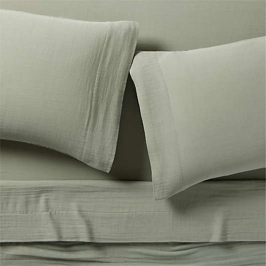 Organic Cotton Gauze Shadow Sage Green Queen Bed Sheet Set