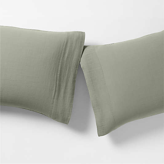 Organic Cotton Gauze Shadow Sage Green Standard Pillowcases, Set of 2