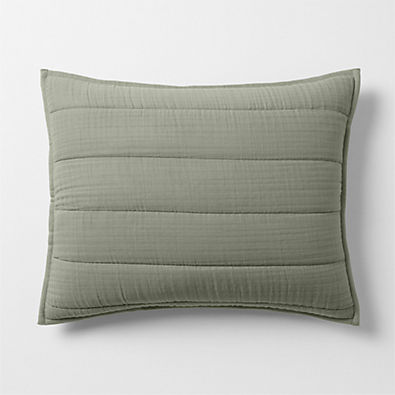 View Organic Cotton Gauze Shadow Sage Green Standard Quilted Bed Pillow Sham details