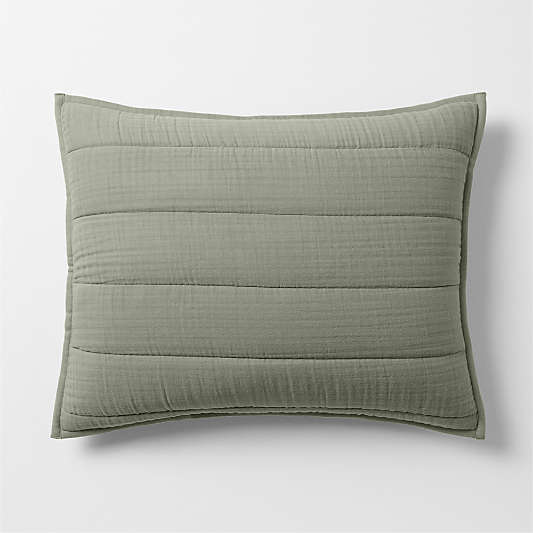 Organic Cotton Gauze Shadow Sage Green Quilted Bed Pillow Sham