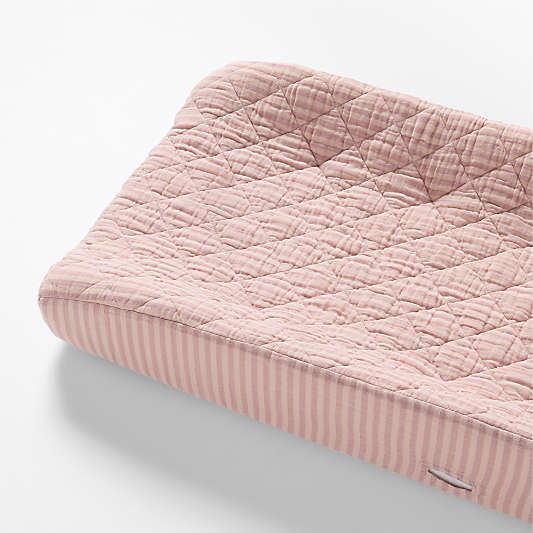 Supersoft Lilac Rose Striped Organic Cotton Gauze Baby Changing Pad Cover