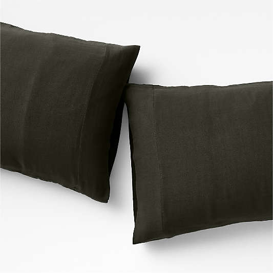 Organic Cotton Gauze Ficus Green Standard Pillowcases, Set of 2