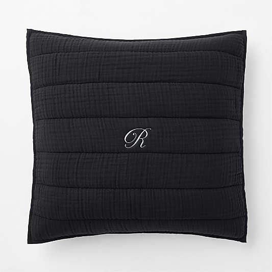 Organic Cotton Gauze Midnight Navy Blue Euro Quilted Bed Pillow Sham