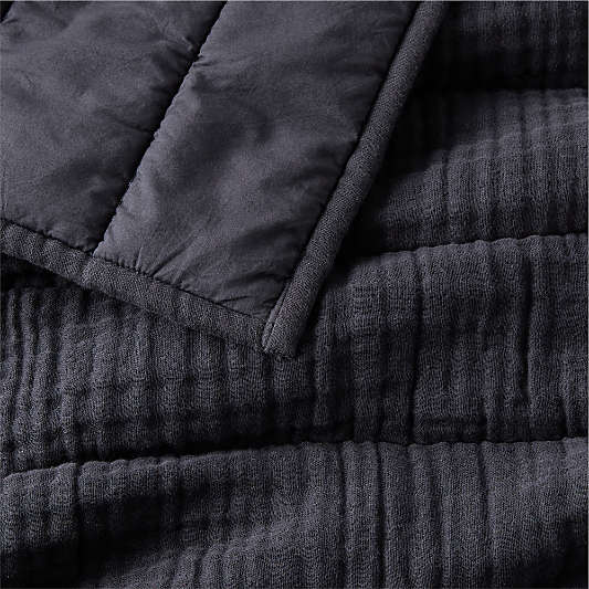 Organic Cotton Gauze Midnight Navy Blue Channel Stitch Quilt