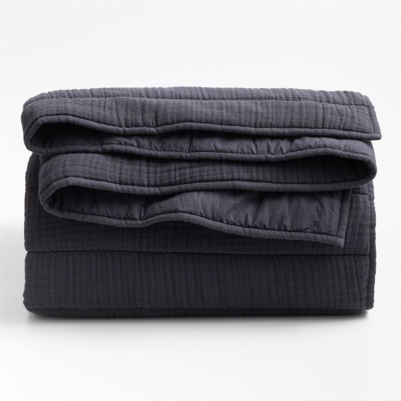 Organic Cotton Gauze Midnight Navy Blue King Channel Stitch Quilt - image 3 of 5