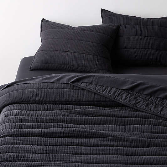 Organic Cotton Gauze Midnight Navy Blue Channel Stitch Quilt