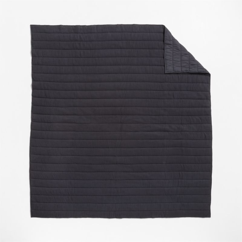 Organic Cotton Gauze Midnight Navy Blue King Channel Stitch Quilt - image 2 of 5