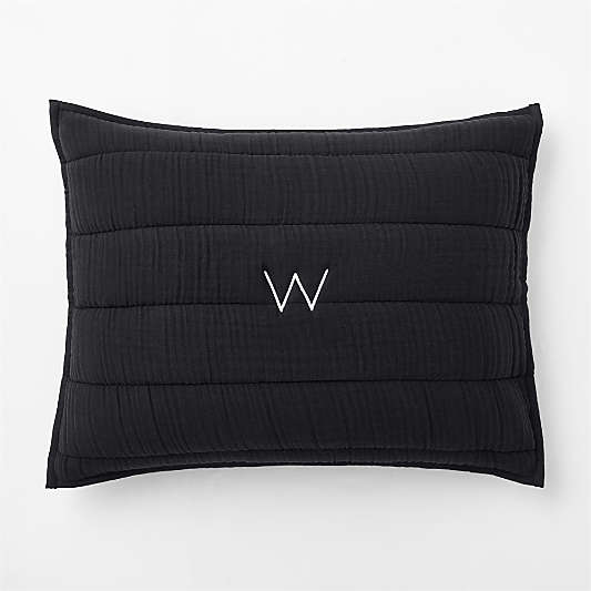 Organic Cotton Gauze Midnight Navy Blue Quilted Bed Pillow Sham