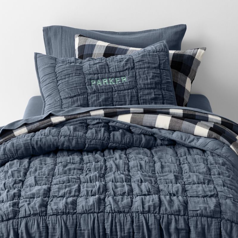 Supersoft Gingham Coy Blue 100% Organic Cotton Gauze Kids Full/Queen Duvet - image 6 of 11