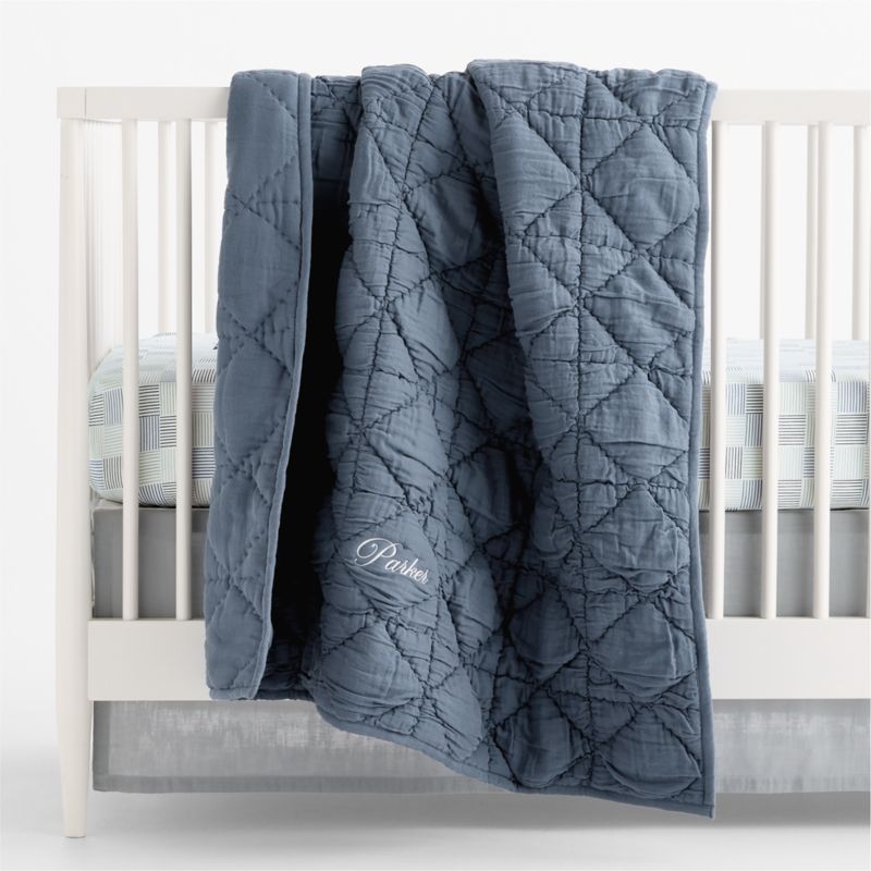 Caden Checker Blue Organic Cotton Baby Crib Fitted Sheet - image 4 of 5