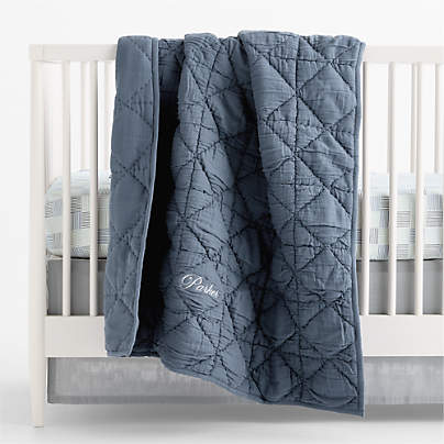 Supersoft Snuggle Puff Mist Blue Organic Cotton Gauze Baby Crib Quilt