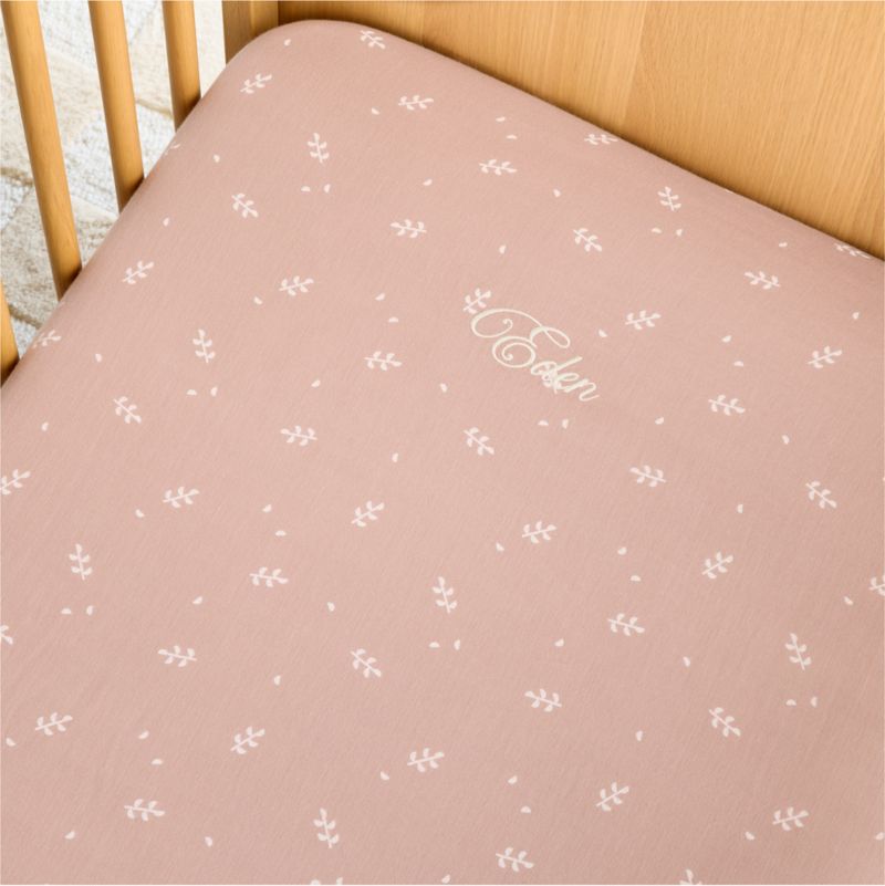 Supersoft Violet Rose Leaf Print 100% Organic Cotton Gauze Baby Crib Fitted Sheet - image 1 of 7