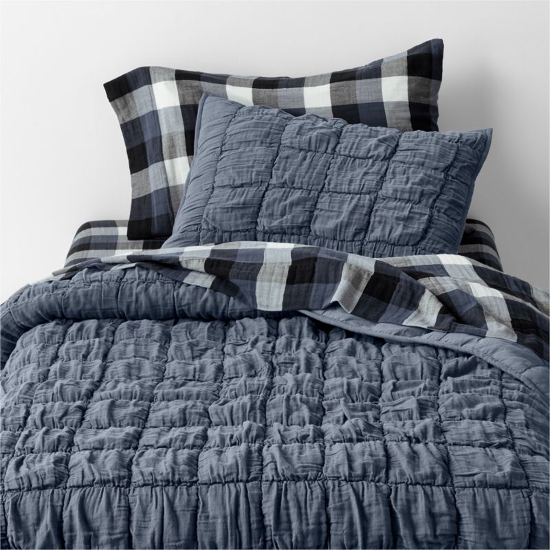 Supersoft Gingham Coy Blue 100% Organic Cotton Gauze Kids Full Sheet Set - image 5 of 7