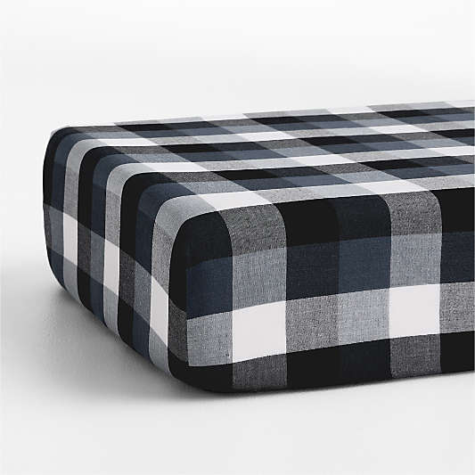 Supersoft Gingham Coy Blue Organic Cotton Gauze Baby Crib Fitted Sheet