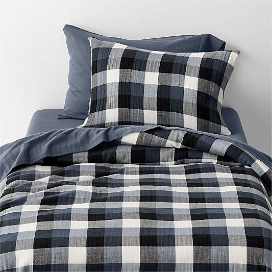 Supersoft Gingham Coy Blue 100% Organic Cotton Gauze Kids Duvet