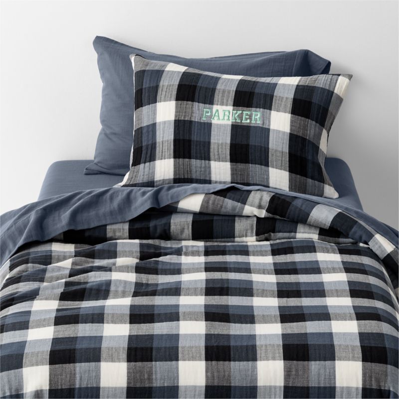 Supersoft Gingham Coy Blue 100% Organic Cotton Gauze Kids Full/Queen Duvet - image 5 of 11