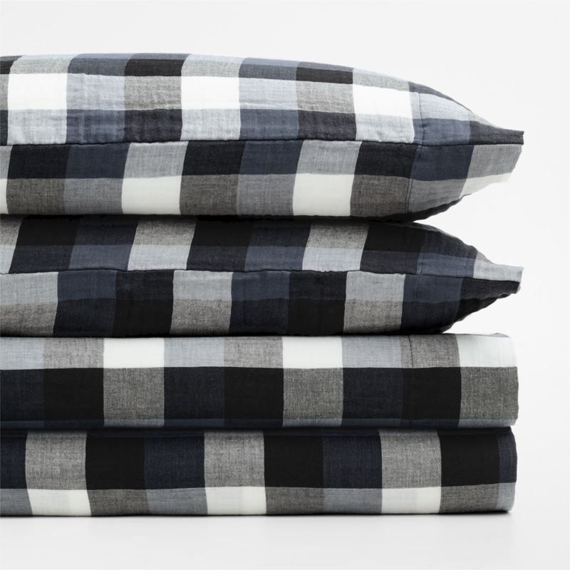 Supersoft Gingham Coy Blue 100% Organic Cotton Gauze Kids Full Sheet Set - image 1 of 7