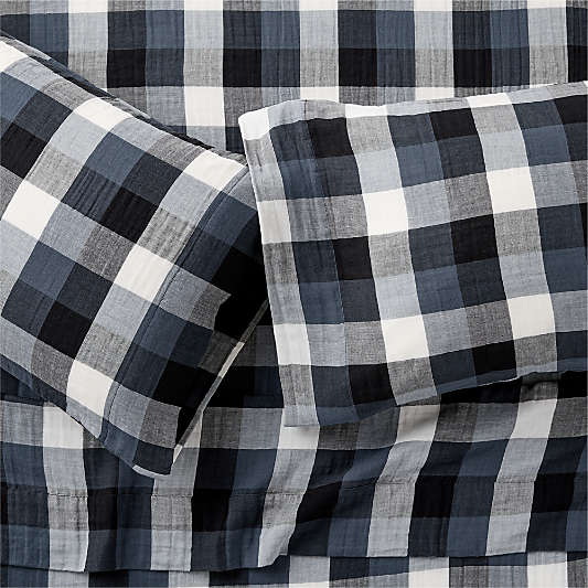 Supersoft Gingham Coy Blue 100% Organic Cotton Gauze Kids Sheet Set