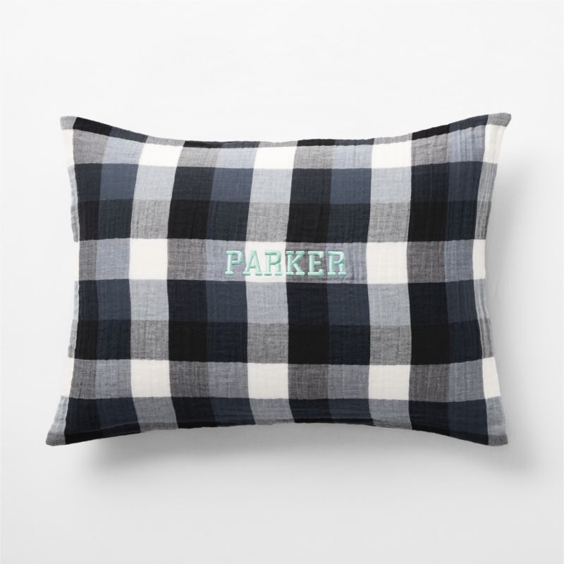 Supersoft Gingham Coy Blue Organic Cotton Gauze Kids Pillow Sham - image 1 of 5