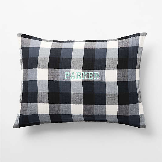 Supersoft Gingham Coy Blue Organic Cotton Gauze Kids Pillow Sham